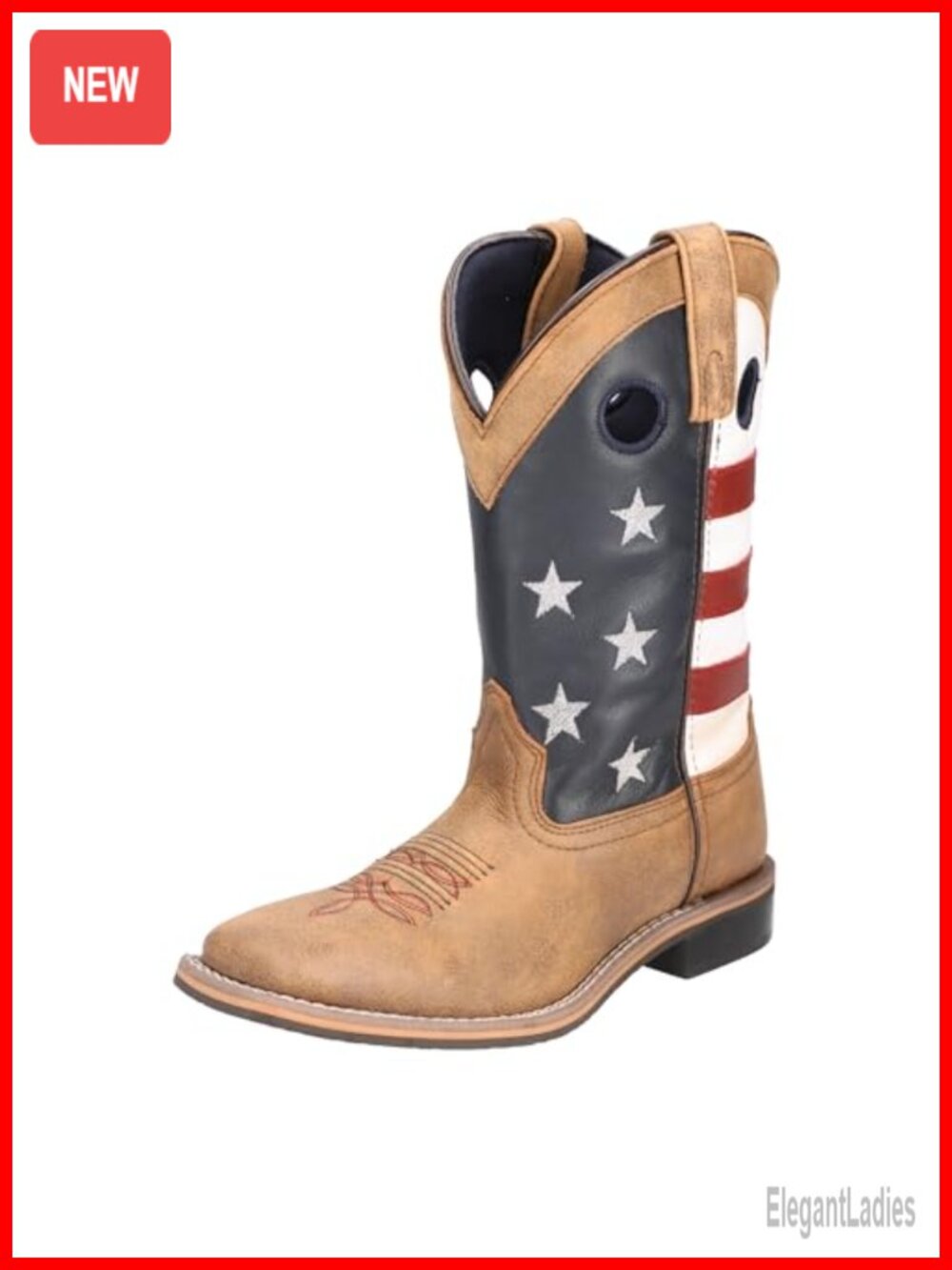 Genuine Leather Square Toe Block Heel Western Boots Calf High